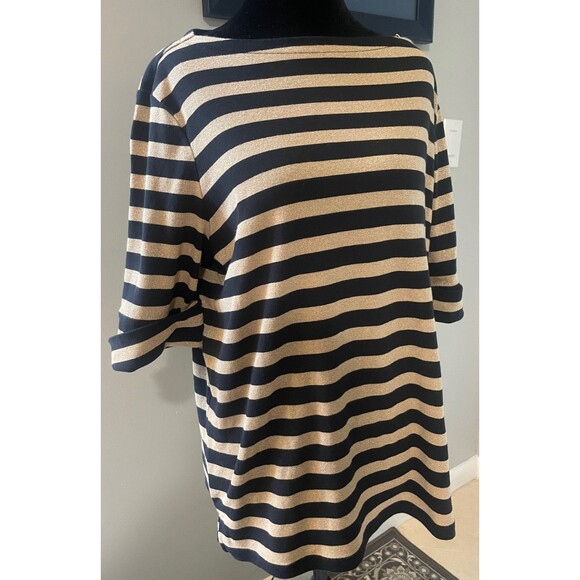 Lauren Ralph Lauren 1X Black Metallic Gold Striped Short Sleeve Resort Cruise - Picture 5 of 9